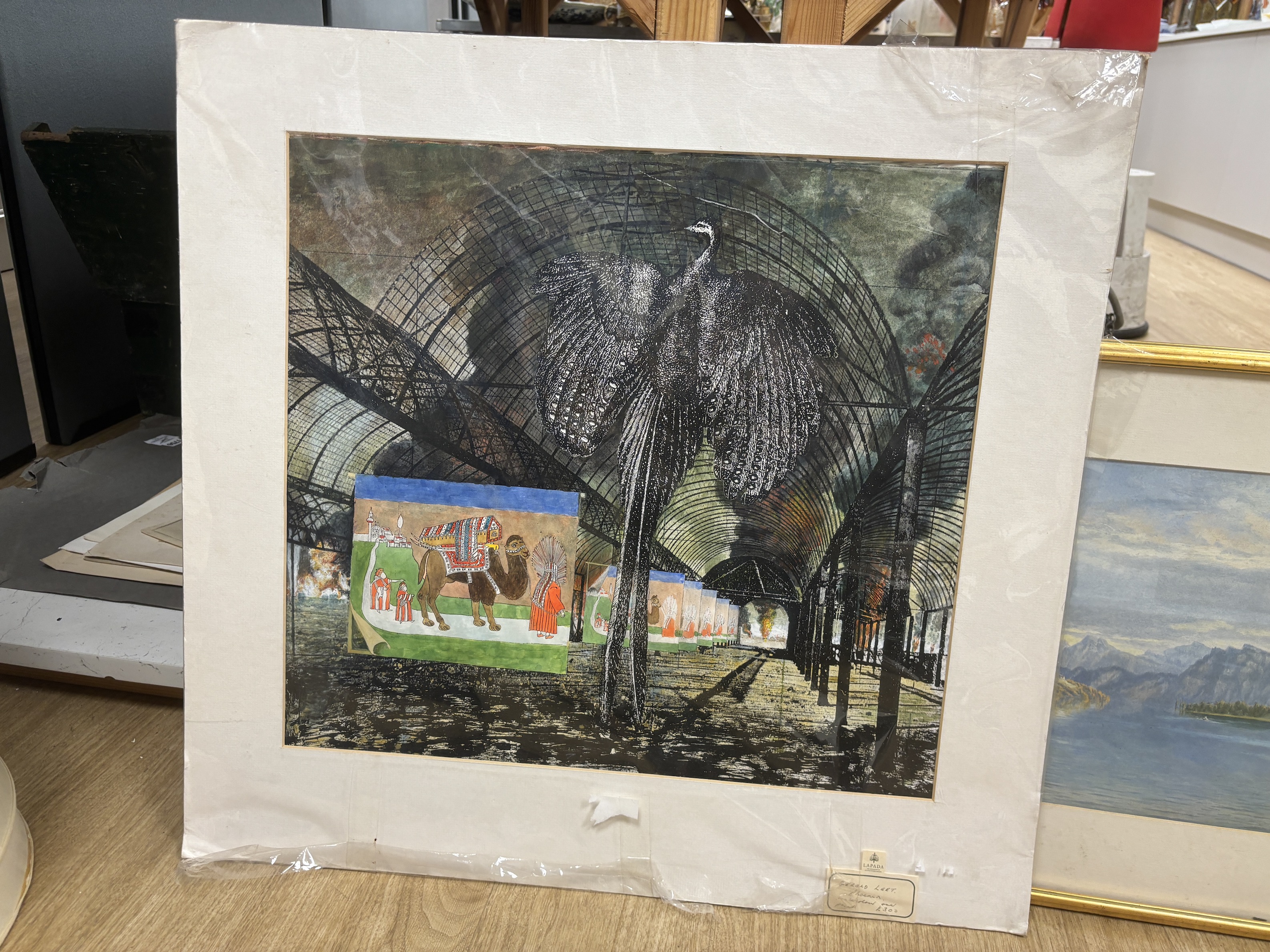 Early 20th Century English School, pencil and watercolour, A river gorge, monogrammed and dated 1923, 52 x 30cm, Gerald Leet (Illustrator, 1913-1998), mixed media, 'Phoenix', 49 x 52cm, both unframed, together with a Can